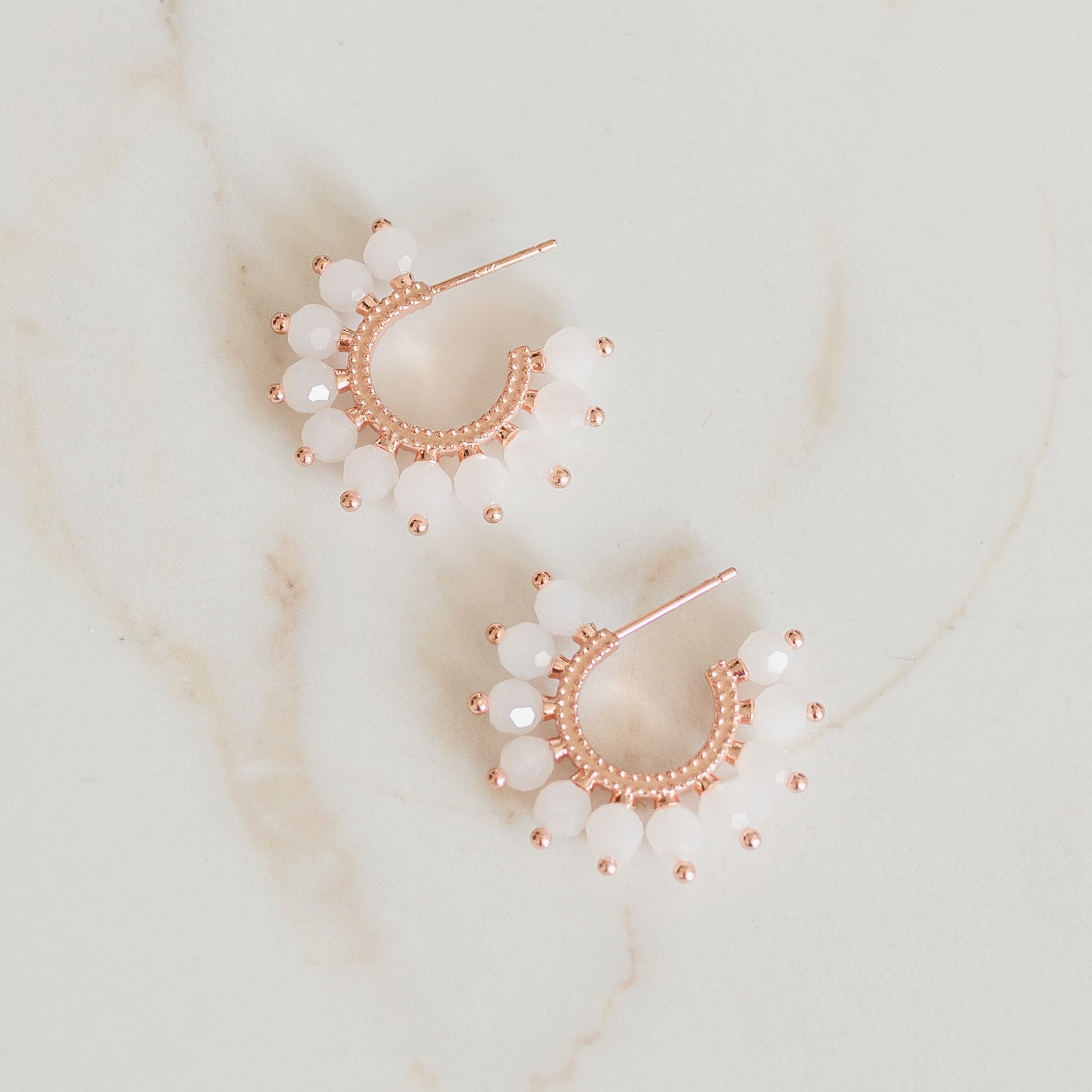 glass bead rose gold hoops earrings 