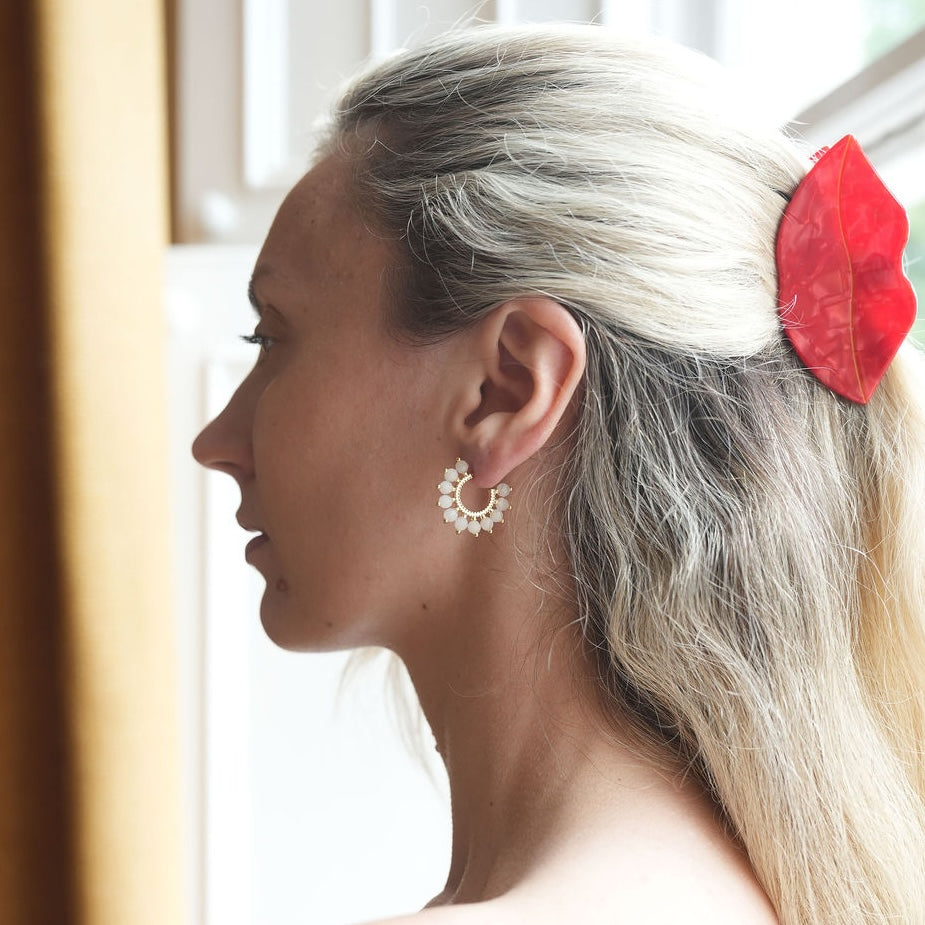 gold glass beaded hoops