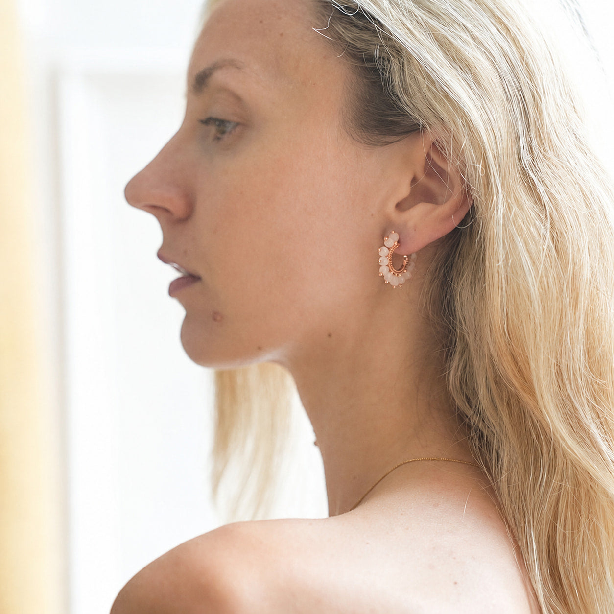 rose gold beaded hoop earrings