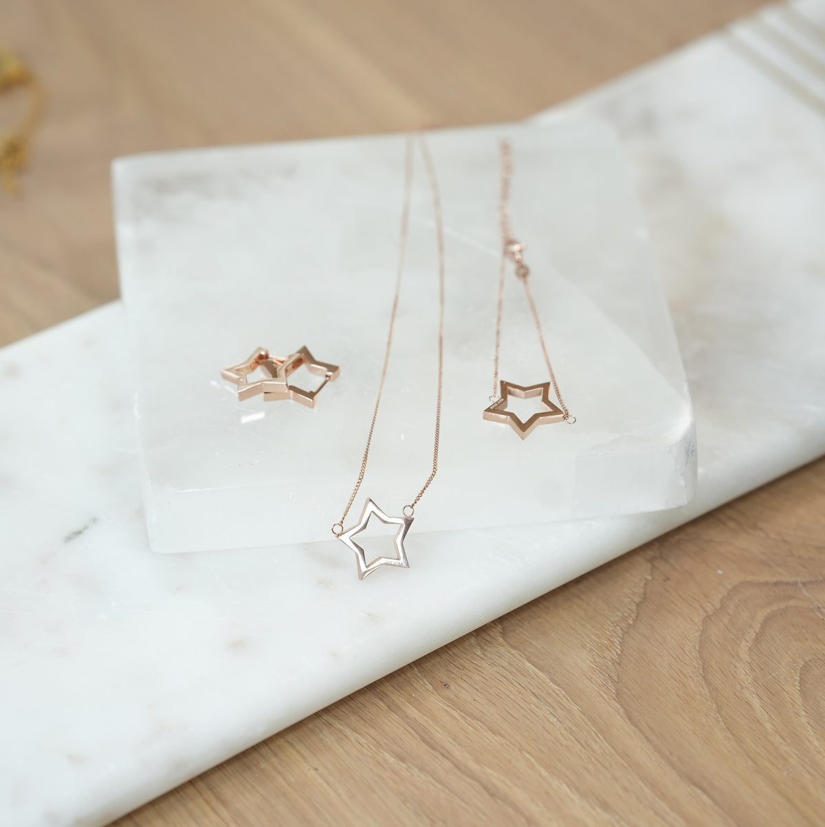 rose gold star jewellery set 