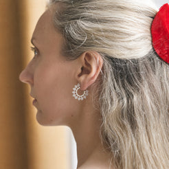 silver glass bead charity hoops earrings