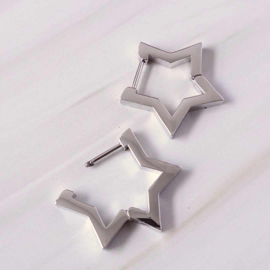 silver star hoop earrings 