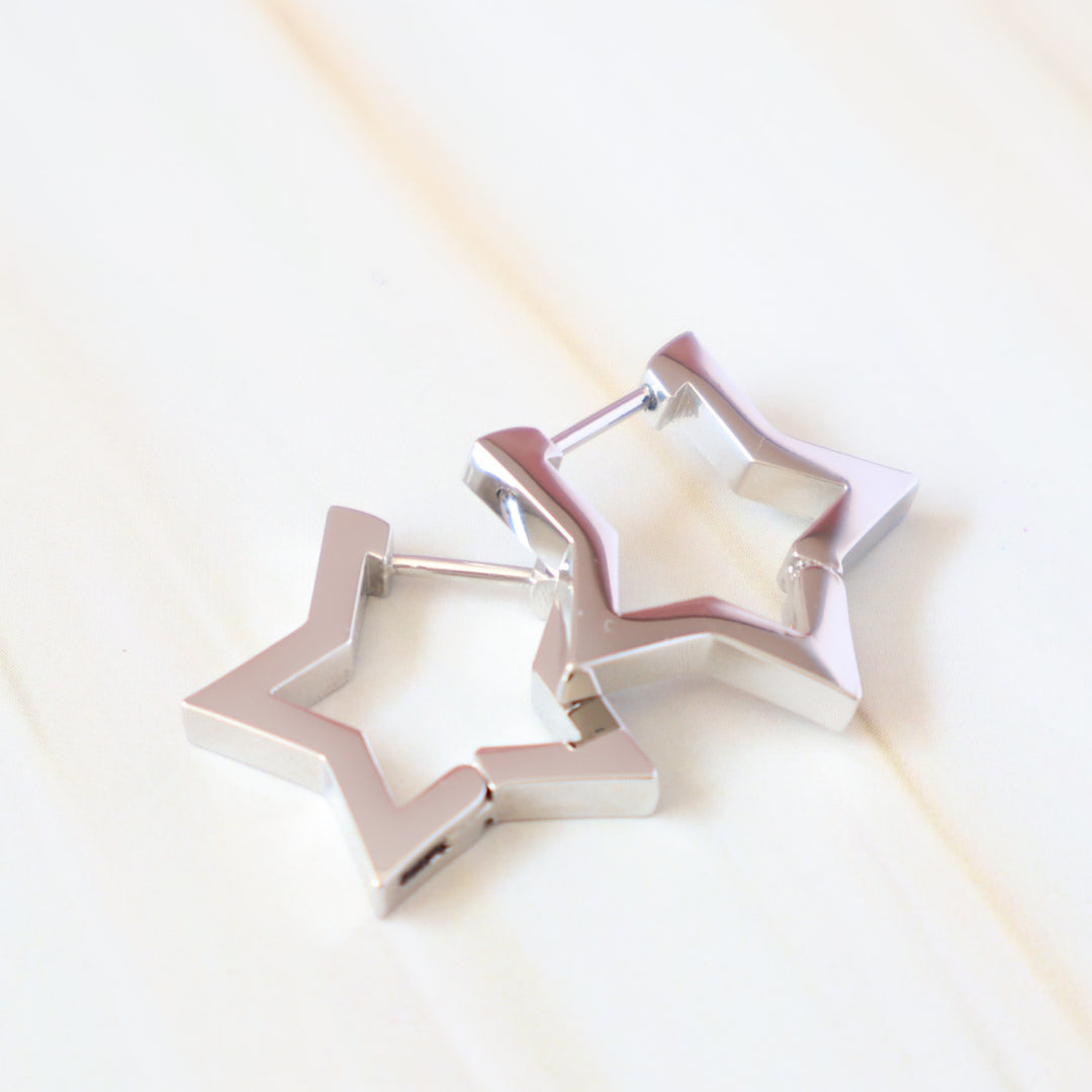 silver star hoop earrings 