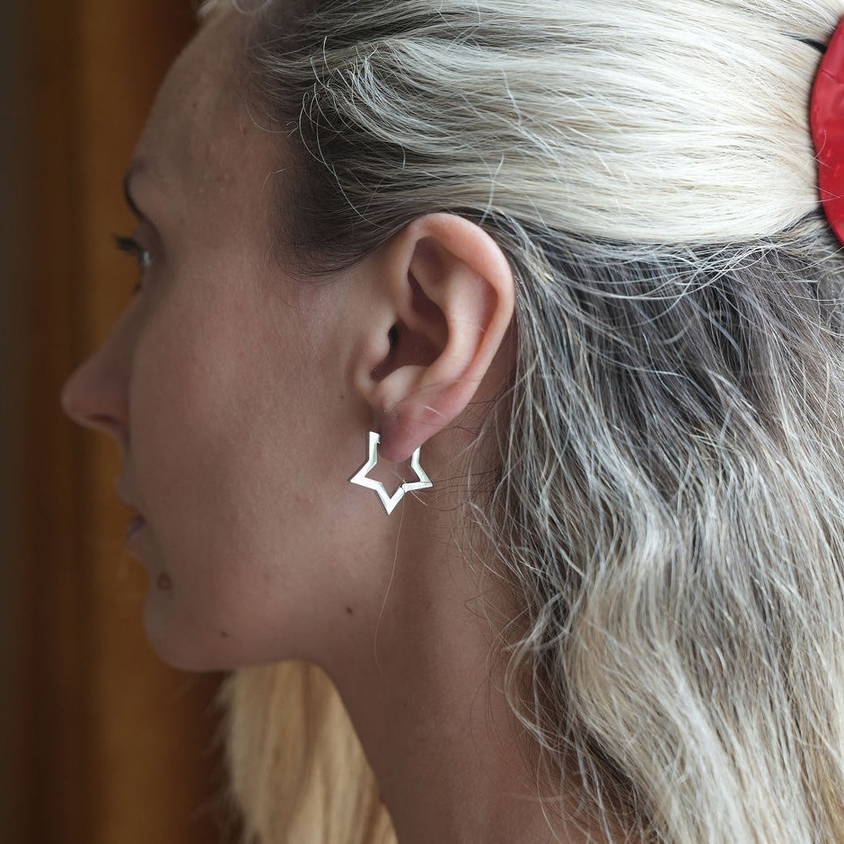 silver star hoop earrings